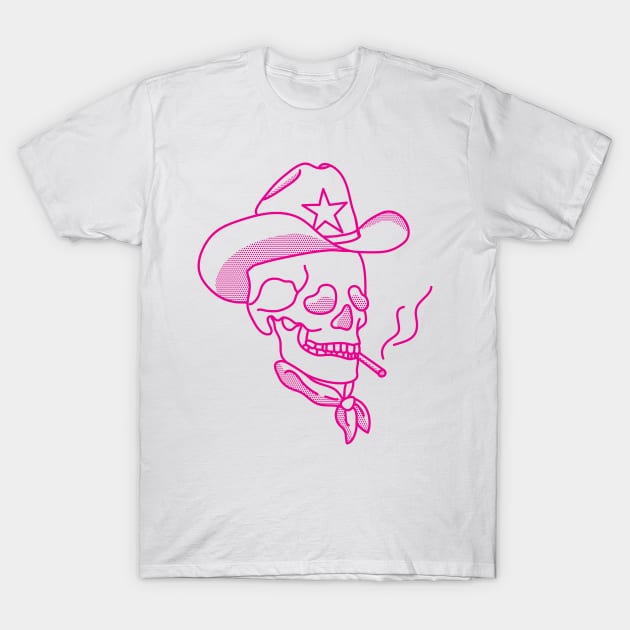 Hot Pink Western Cowboy Hat Skull Smoking T-Shirt by YourGoods